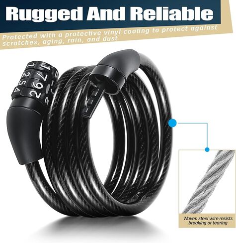 10 Pcs Bike Lock Cable with Combination, 3.6 Feet Anti Theft Bike Cable Locks High Security 4 Digit Combination Bicycle Lock for Bike Scooter Fence Gate Toolbox, Black in Saudi Arabia