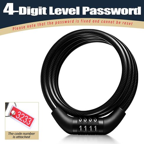 10 Pcs Bike Lock Cable with Combination, 3.6 Feet Anti Theft Bike Cable Locks High Security 4 Digit Combination Bicycle Lock for Bike Scooter Fence Gate Toolbox, Black in Saudi Arabia