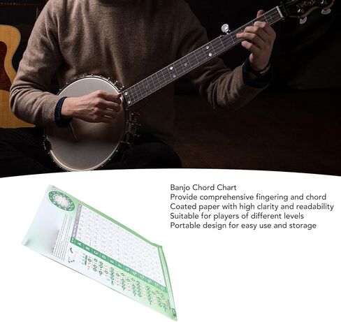 Banjo Chord Chart - Coated Paper, Beginner Finger Practice - Portable Design for Tune Fingering in Saudi Arabia