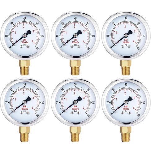 Flutesan 6 Pcs 0-60psi Low Pressure Gauge 2.5" Face Dial Size 1/4 NPT Lower Mount Waterproof Pressure Gauge with Stainless Steel Case for Pool Water Pump Tire Water Oil Air in Saudi Arabia