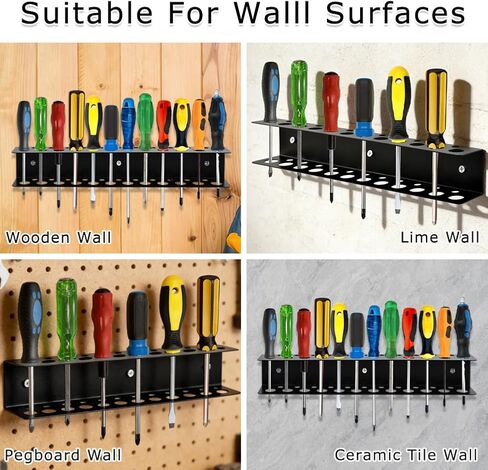 Screwdriver Organizer Wall Mount, Heavy Duty Metal Utility Storage Rack Storage Peg Board Hand Tools Organizer Screw Driver Holder Suitable Garages Homes Workshops Sheds in Saudi Arabia
