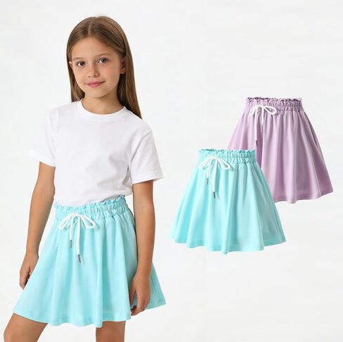 Girls Skirts 4pcs Tennis Skirt with Short Elastic High Waisted Kids Athletic Running Flowy Skort in Saudi Arabia