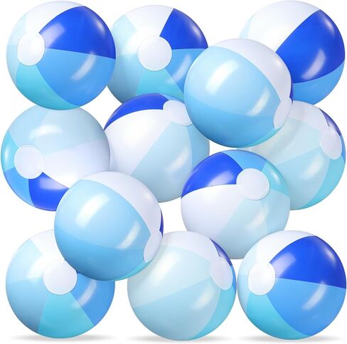 Realspring 12 Pcs Pastel Inflatable Beach Balls Kids Bulk Blue Stripe Jumbo Big Beach Balls Pool Floating Toys for Adults Water Games Baby Shower Birthday Summer Swimming Party Decor Favor(11 Inch) in Kuwait