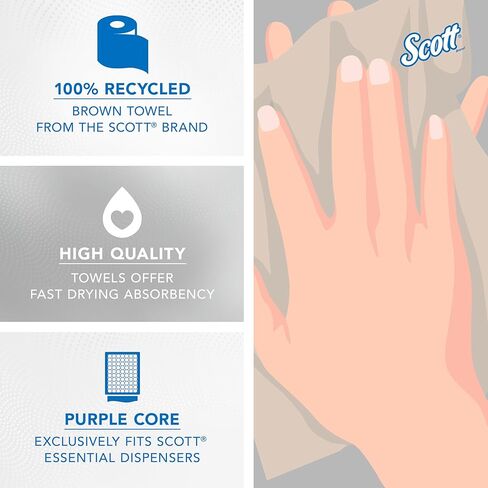 مناشف ورقية صلبة بنية معاد تدويرها بنسبة 100% من Scott®، كبيرة الحجم (58671)، ملفوفة صلبة، جيوب قابلة للامتصاص ™، تناسب موزعات Scott Essential الأرجوانية الأساسية (6 لفات عند 900 قدم لكل منها، 5,400 قدم/علبة) in Saudi Arabia