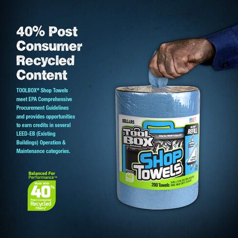 Sellars 55207 Toolbox Shop Towels Dispenser Refill, 12" Length x 10" Width, Blue (6 Rolls of 200 Sheets) in Kuwait