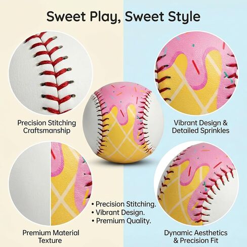 Ice Cream Baseball, Cute Drip Ice Cream Practice Baseball with 9 inch Standard Size, Soft for Training & Themed Gifts for Baseball's Fans, Players & Coaches in Kuwait