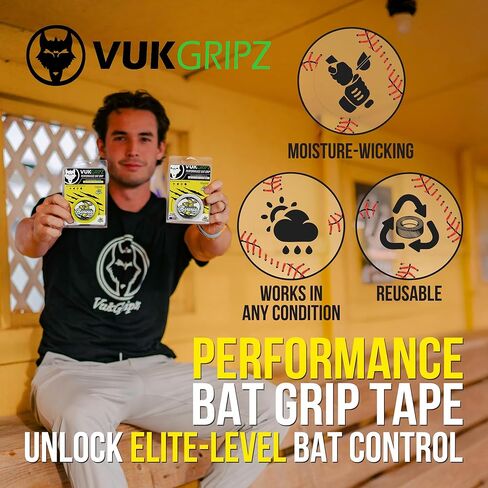 شريط قبضة مضرب بيسبول VukGripz Savannah Bananas - مقبض شريط مضرب بيسبول غير لزج، قائم على الاحتكاك، ماص للرطوبة، قابل لإعادة الاستخدام، مغلف بمقبض مناسب لجميع الأحوال الجوية، مرخص رسميًا ومصنوع في الولايات المتحدة الأمريكية in Saudi Arabia