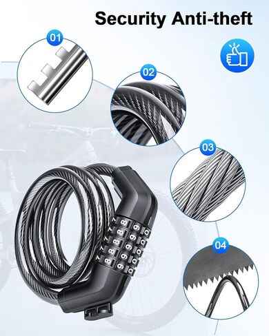 Onvian Bike Lock,3.5 Feet Bicycle Cable Lock,5 Digit Resettable Bike Lock Combination with Mounting Bracket,Anti Theft Security Lock for Bicycle,Scooter, E-Bike,Motorcycle,Fence,Gate in Kuwait