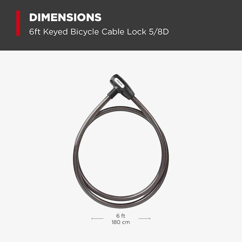 قفل كابل للدراجة من كويكسيت بطول 6 أقدام، 4 أرقام، قطر 5/8 بوصة، أمان للدراجة والخارجية، حزمة واحدة، فضي in Kuwait