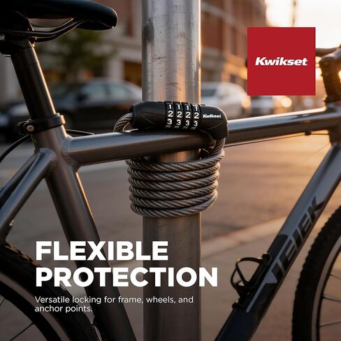 قفل كابل للدراجة من كويكسيت بطول 6 أقدام، 4 أرقام، قطر 5/8 بوصة، أمان للدراجة والخارجية، حزمة واحدة، فضي in Kuwait
