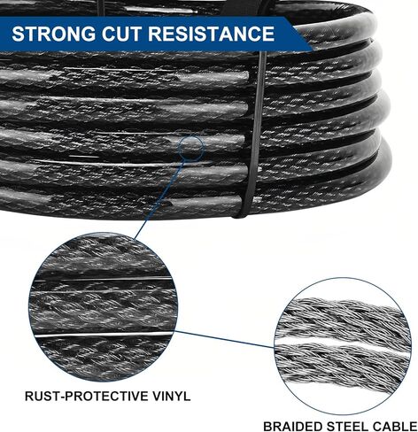 مجموعة قفل وكابل فولاذي عالي التحمل - حزمة أمان مضادة للقطع 10 مم مع قفل من الفولاذ المقاوم للصدأ 304، وكابل مضفر بطول 20 قدمًا للبوابات والحظائر والدراجات النارية - حزمة من مجموعة واحدة in Kuwait