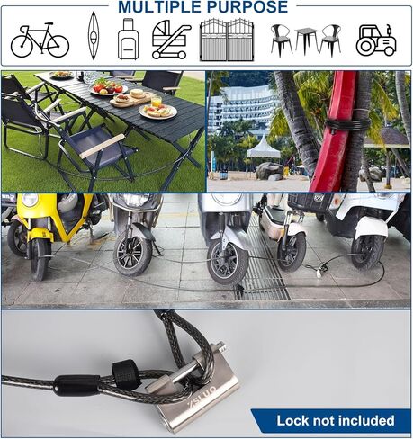 مجموعة قفل وكابل فولاذي عالي التحمل - حزمة أمان مضادة للقطع 10 مم مع قفل من الفولاذ المقاوم للصدأ 304، وكابل مضفر بطول 20 قدمًا للبوابات والحظائر والدراجات النارية - حزمة من مجموعة واحدة in Kuwait