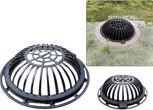 18in Ductile Iron Atrium Drain Grate, Dome Overflow Relief Gully Grate with Bolted Base, Cast Iron Round Drain Cover for Garden Yard Lawn, Anti-Clog Anti-Theft Heavy Duty Outdoor Drainage in Saudi Arabia