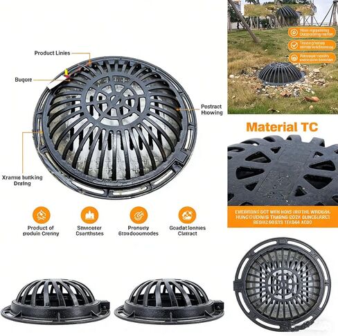 18in Ductile Iron Atrium Drain Grate, Dome Overflow Relief Gully Grate with Bolted Base, Cast Iron Round Drain Cover for Garden Yard Lawn, Anti-Clog Anti-Theft Heavy Duty Outdoor Drainage in Saudi Arabia