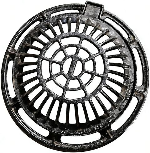 18in Ductile Iron Atrium Drain Grate, Dome Overflow Relief Gully Grate with Bolted Base, Cast Iron Round Drain Cover for Garden Yard Lawn, Anti-Clog Anti-Theft Heavy Duty Outdoor Drainage in Saudi Arabia