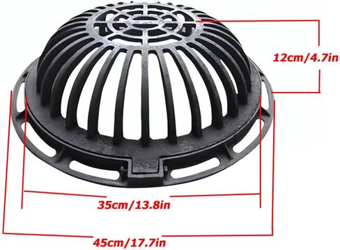 18in Ductile Iron Atrium Drain Grate, Dome Overflow Relief Gully Grate with Bolted Base, Cast Iron Round Drain Cover for Garden Yard Lawn, Anti-Clog Anti-Theft Heavy Duty Outdoor Drainage in Saudi Arabia