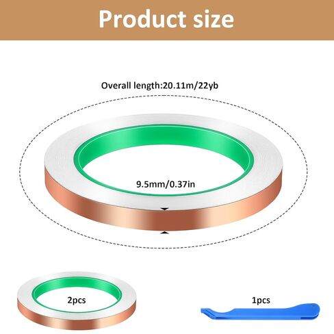 2 Pack Copper Foil Tape, (3/8inch X 22yards)Copper Foil Tape with Double-Sided Conductive Tapes Double-Sided Conductive with Adhesive for EMI Shielding,Stained Glass,Soldering,Electrical Repairs in Saudi Arabia