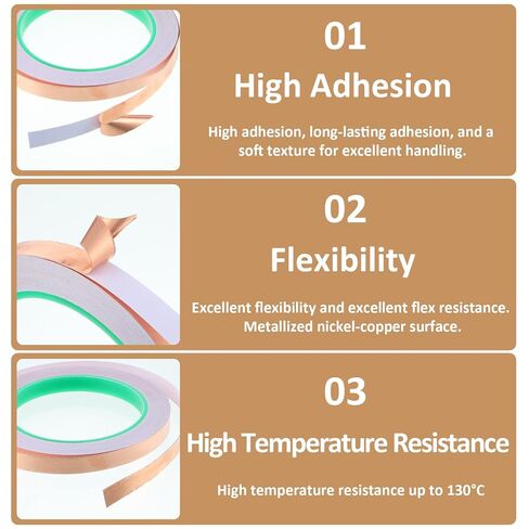 2 Pack Copper Foil Tape, (3/8inch X 22yards)Copper Foil Tape with Double-Sided Conductive Tapes Double-Sided Conductive with Adhesive for EMI Shielding,Stained Glass,Soldering,Electrical Repairs in Saudi Arabia