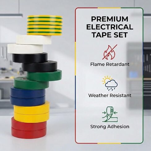 Tavira Colored Electrical Tape, 0.7 Inch x 66 Feet x 14 Rolls, Waterproof, Flame & Weather Resistant, Strong Adhesive for Home Auto Vehicle Wiring, 924 Feet in Total in Saudi Arabia