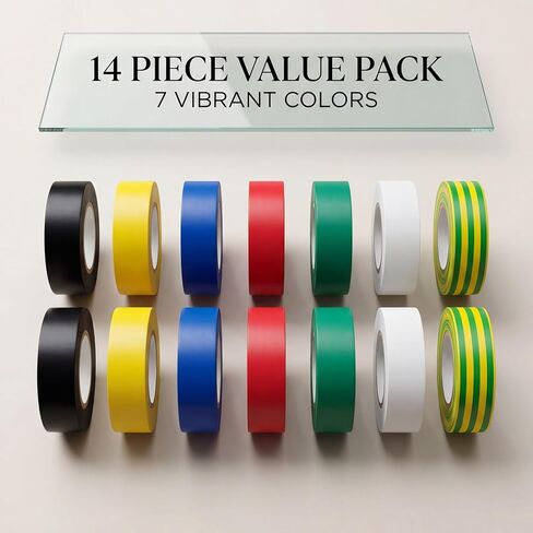 Tavira Colored Electrical Tape, 0.7 Inch x 66 Feet x 14 Rolls, Waterproof, Flame & Weather Resistant, Strong Adhesive for Home Auto Vehicle Wiring, 924 Feet in Total in Saudi Arabia