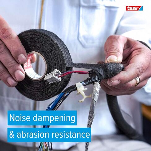 tesa 51608 Noise Damping PET Fleece Automotive Wire Harness Tape, Black, 19mm x 25m, 16 Rolls in Saudi Arabia