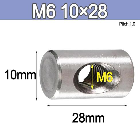 Barrel Bolts, M4 M5 M6 M8 Cylindrical Pin Dowel Cross Hole Hammer Embedded Nut for Wood Furniture(10pcs,M6 10x28) in Kuwait