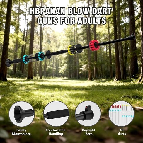 Blowgun، مسدس رمي السهام من عيار 36 بوصة، عيار 40، مجموعة مكونة من أنبوبين مطورة لعام 2026 مع 48 سهمًا، قوية ودقيقة لممارسة الرماية والصيد في الهواء الطلق in Kuwait