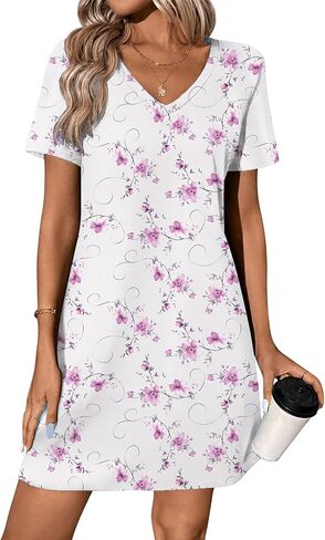 Ekouaer Cotton Lightgowns for Women Short Sleeve Womens Lightgown v Deck Sleep Dorts for Women Soft Sleepwear S-XXXL in Kuwait