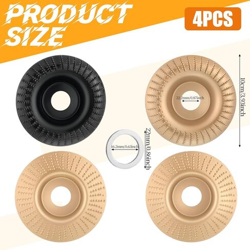 4 Pcs Wood Carving Disc Set for 4" or 4 1/2" Angle Grinder with 5/8" Arbor, Grinding Wheel Shaping Disc for Wooden Cutting, Woodworking Angle Grinder Attachment, Wood Shaping Carving Discs in Kuwait