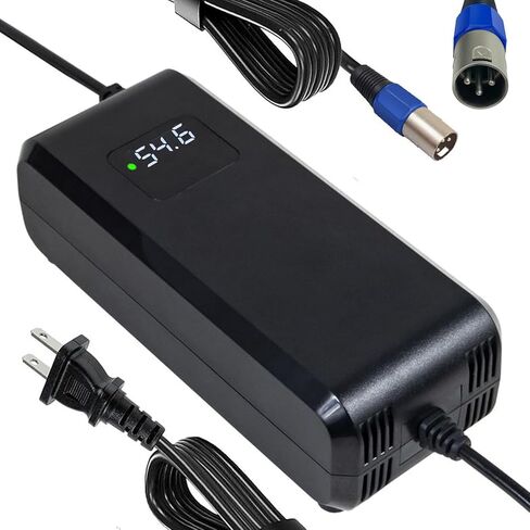 محول طاقة شاحن بطارية 54.6 فولت 4 أمبير لشاحن بطارية ليثيوم 13 ثانية 48 فولت مع موصل XLR ثلاثي الأطراف، شاشة عرض LED عالية الدقة جهد الشحن في الوقت الحقيقي، شحن ذكي على 3 مراحل in Kuwait