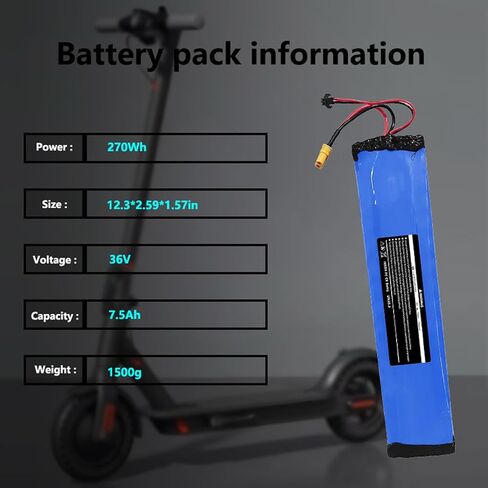 36V 7500mAh Battery Replacement for Hiboy S2/KS4, 270Wh High-Performance Lithium Battery Pack with XT60/SM Connector & Screw Holes in Kuwait