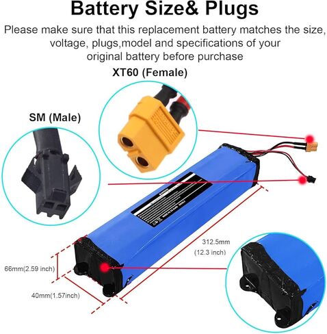 36V 7500mAh Battery Replacement for Hiboy S2/KS4, 270Wh High-Performance Lithium Battery Pack with XT60/SM Connector & Screw Holes in Kuwait