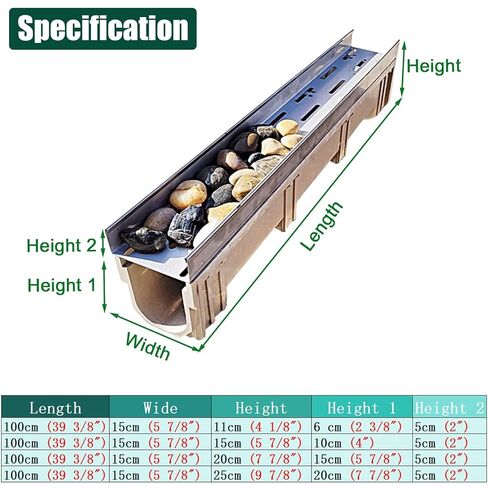 Trench Channel Drain for Driveway, Patio Yard Walkway Drainage Channels and Grating Kit(15x15 cm (6x6 in)) in Saudi Arabia