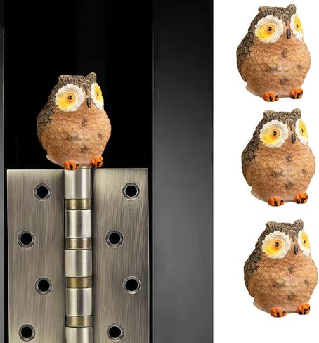 لطيف صغير الإبداعية رمادي، البومة المفصلي رؤساء الزخرفية توبر مجموعة 3PCS، ديكور المنزل، رئيس المفصلي المغناطيسي القبعات العالية الباب المفصلي in Saudi Arabia