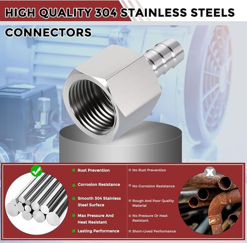 Pack of 2 Stainless Steel Hose Barbs Fittings 3/8" Hose Barbs to 1/2" NPT Female Fittings in Kuwait