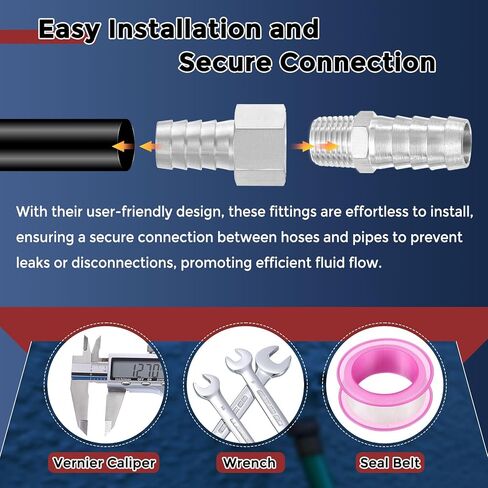 Pack of 2 Stainless Steel Hose Barbs Fittings 3/8" Hose Barbs to 1/2" NPT Female Fittings in Kuwait