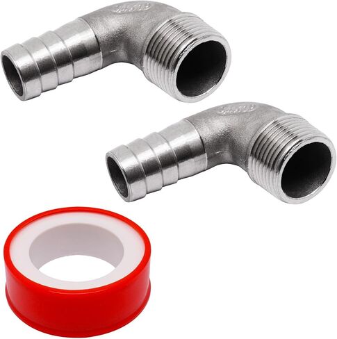 304 Stainless Steel 90 Degree Elbow Male Thread 3/4" NPT to 3/4" Barb Pipe Fitting 2PCS in Saudi Arabia