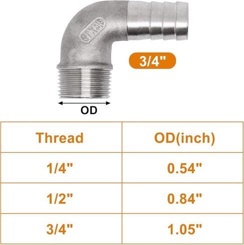 304 Stainless Steel 90 Degree Elbow Male Thread 3/4" NPT to 3/4" Barb Pipe Fitting 2PCS in Saudi Arabia