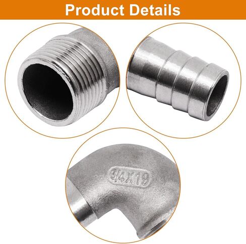 304 Stainless Steel 90 Degree Elbow Male Thread 3/4" NPT to 3/4" Barb Pipe Fitting 2PCS in Saudi Arabia
