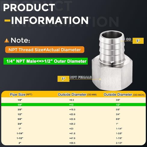 METALLIXITY 1 قطعة قضبان سداسية من الفولاذ المقاوم للصدأ خرطوم بارب إلى محول أنثى NPT 1 بوصة بارب × 1 بوصة NPT أنثى للسيارات والدراجات النارية والبحرية والشاحنات وأنظمة الوقود RV in Kuwait