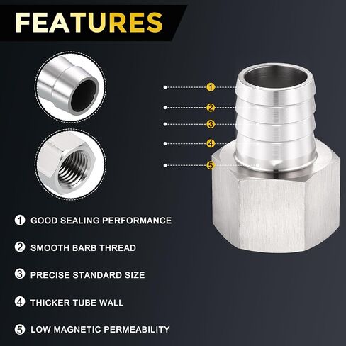 METALLIXITY 1 قطعة قضبان سداسية من الفولاذ المقاوم للصدأ خرطوم بارب إلى محول أنثى NPT 1 بوصة بارب × 1 بوصة NPT أنثى للسيارات والدراجات النارية والبحرية والشاحنات وأنظمة الوقود RV in Kuwait