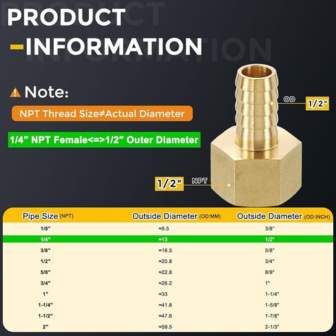 قطعة واحدة من METALLIXITY محول خرطوم نحاسي إلى NPT أنثى 1/2 بوصة Barb x 1/2 بوصة NPT أنثى للسيارات والدراجات النارية والبحرية والشاحنات وأنظمة الوقود RV in Kuwait