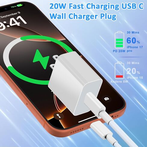 كتلة شاحن USB ， PD20W كتلة شاحن USBC و USB الشحن السريع شحن المكونات المزدوجة للمنفذ المنفذ ， متوافق مع الهاتف 16/15/14/13/11/11/X/8 ، PAD ، SAM SUNG ، Google ، Galaxy & More in Kuwait