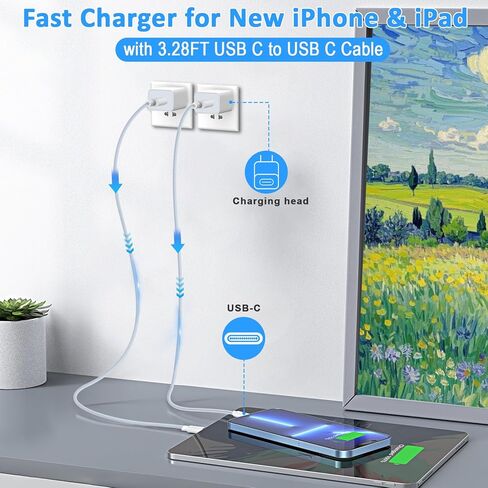 كتلة شاحن USB ， PD20W كتلة شاحن USBC و USB الشحن السريع شحن المكونات المزدوجة للمنفذ المنفذ ， متوافق مع الهاتف 16/15/14/13/11/11/X/8 ، PAD ، SAM SUNG ، Google ، Galaxy & More in Kuwait