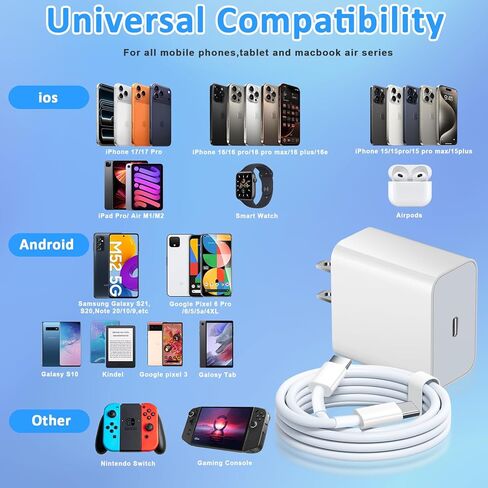 كتلة شاحن USB ， PD20W كتلة شاحن USBC و USB الشحن السريع شحن المكونات المزدوجة للمنفذ المنفذ ， متوافق مع الهاتف 16/15/14/13/11/11/X/8 ، PAD ، SAM SUNG ، Google ، Galaxy & More in Kuwait