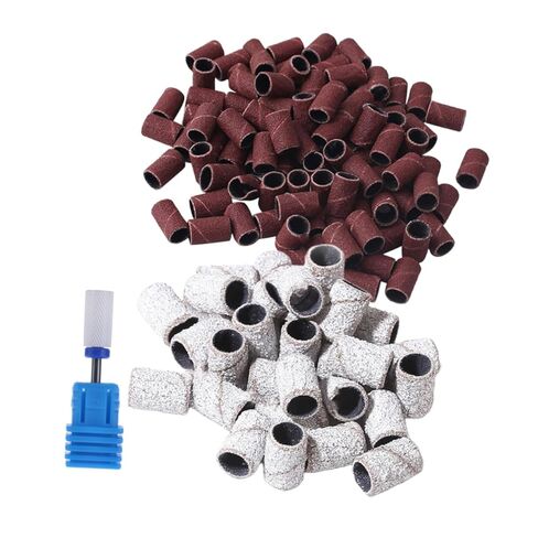 OUNONA 201Pcs Sanding Band with Ceramic Grinding Head Includes Grit Sleeves White Brown Grinding Head for Manicure and Pedicure for Nail Gel Polish in Saudi Arabia