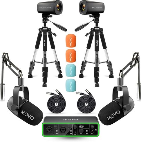 Movo Video Podcast Equipment Bundle – USB Audio Interface, 2 XLR Dynamic Microphones, 2 4K UHD Cameras, 2 Desk Stands – Complete Podcast Setup in Saudi Arabia