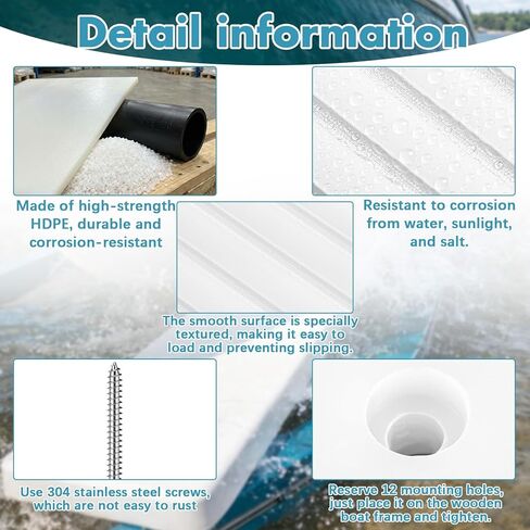 Sieral 4 Kit 3" x 48" Boat Trailer Bunk Slides, Heavy Duty PE Pads with Controlled Glide Safety Design, Includes 12 Pre-Drilled Holes and 50 Screws, for Smooth and Safe Loading & Launching in Saudi Arabia