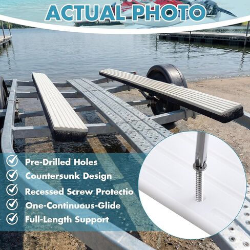 Sieral 4 Kit 3" x 48" Boat Trailer Bunk Slides, Heavy Duty PE Pads with Controlled Glide Safety Design, Includes 12 Pre-Drilled Holes and 50 Screws, for Smooth and Safe Loading & Launching in Saudi Arabia