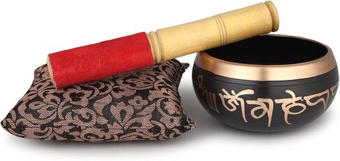 وعاء الغناء التبتي - 4 بوصة، مجموعة وعاء الغناء الأسود مع وسادة الخافق ووعاء الغناء للتأمل واليوجا in Kuwait